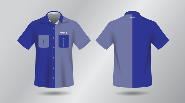 background blue short sleeve work shirt for engineering mechanic motor sport and technician