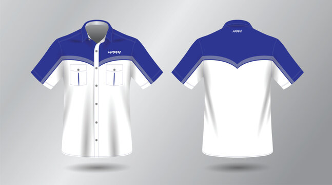 background blue short sleeve work shirt for engineering mechanic motor sport and technician