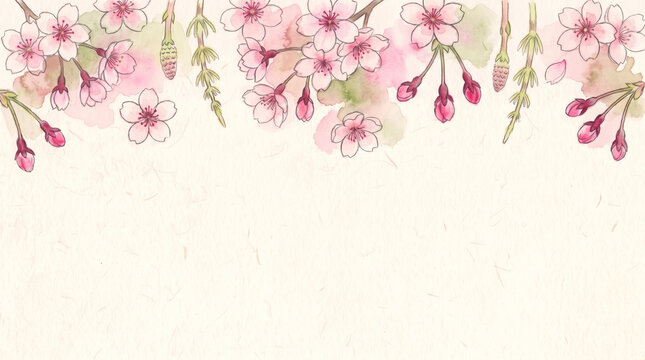 Hand drawn cherry blossom top border with copy space below