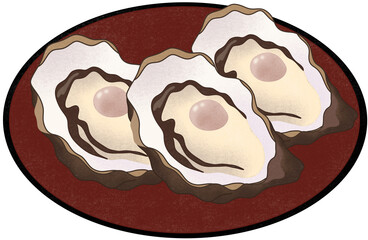 oyster shell on red plate © Natthida Singson
