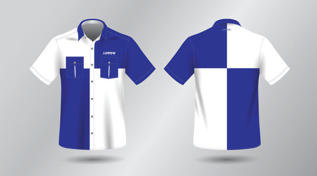 background blue short sleeve work shirt for engineering mechanic motor sport and technician