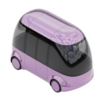 Autonomous electric pod or driverless shuttle bus isolated on a transparent background