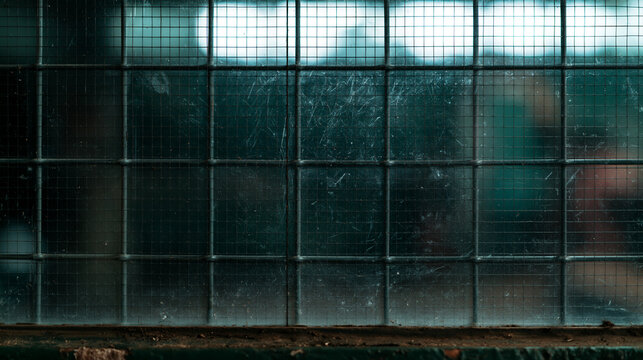 Metal Grid and Reinforced Wire Glass Window Background