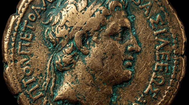 Ancient Bronze Coin with Ruler Profile and Greek Inscription