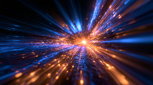 Futuristic Light Speed Tunnel and Digital Data Transmission Background