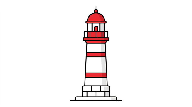 Red and white lighthouse illustration on white background