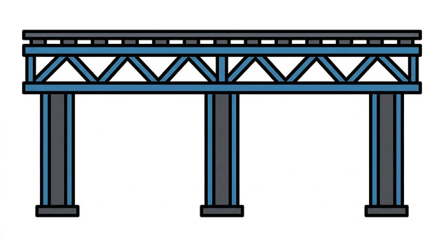 Blue steel bridge illustration with support pillars