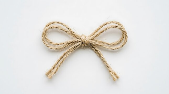 Rustic Jute Twine Bow Isolated on White Background for Crafting, Gift Wrapping, and Decorative Projects