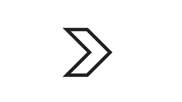 Bold geometric black arrow head pointing right for next step and navigation on white surface.