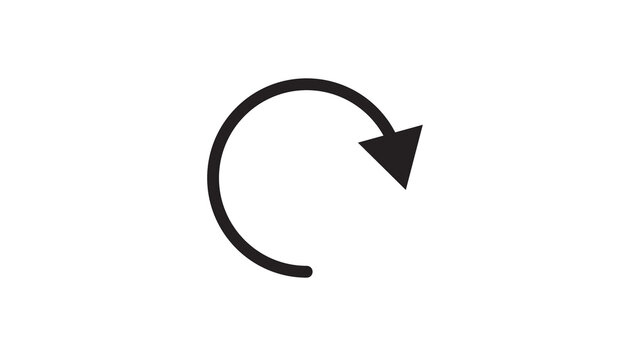 Black circular arrow icon for refresh or reload action vector isolated on white background.
