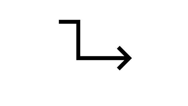 Black zigzag block arrow icon pointing towards right direction on white background.