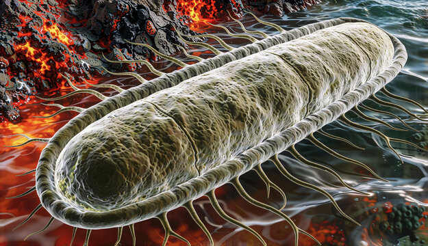 Microscopic bacterium swims through hot volcanic water