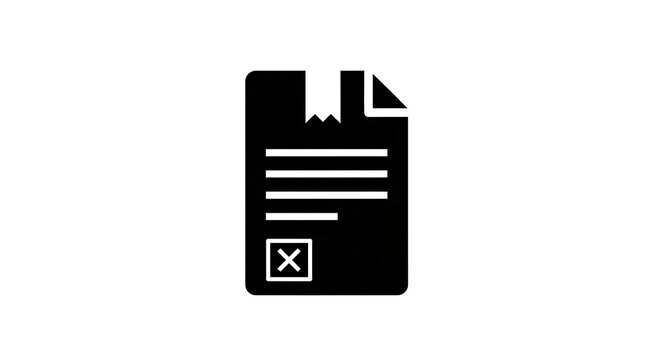 Black document icon with a bookmark and a checkbox isolated on white