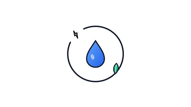 Water drop icon with leaf and lightning symbol in a circle