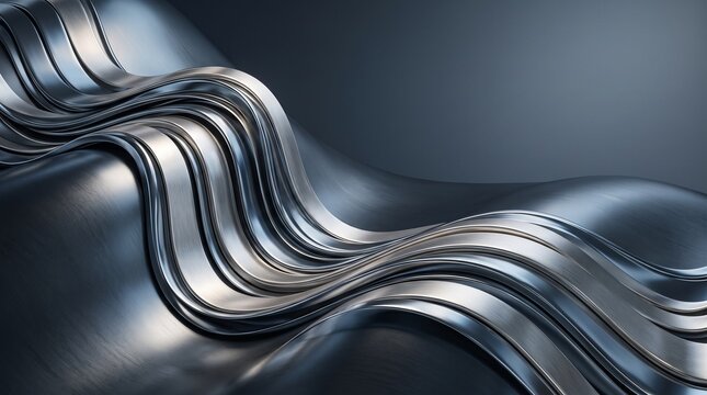 Futuristic Silver Metallic Waves Abstract Background