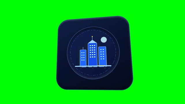 都市スカイライン高層ビルカードグリーンスクリーン