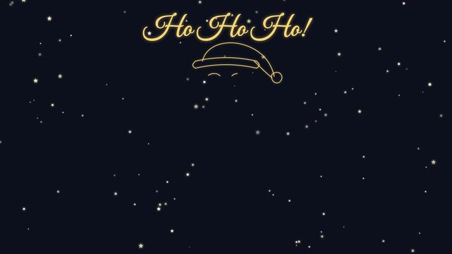 Aesthetic Santa Claus vector line drawing animation with falling snow and stars on dark background