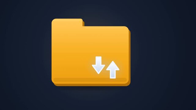 Yellow folder icon with download and upload arrows on dark background