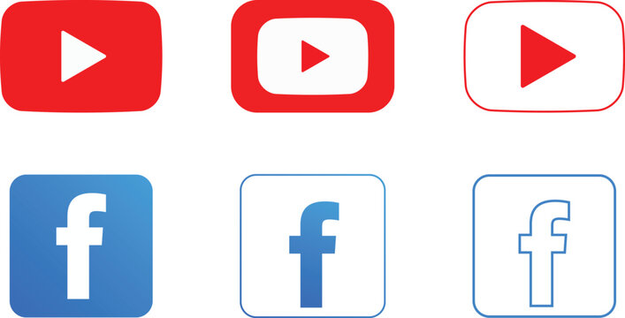 You tube and facebook social media in red and blue color schemes