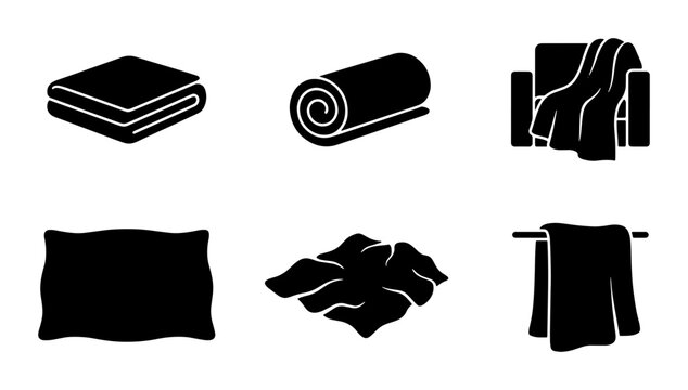 Towel and blanket silhouettes set with folded, rolled and draped fabric for home and travel use