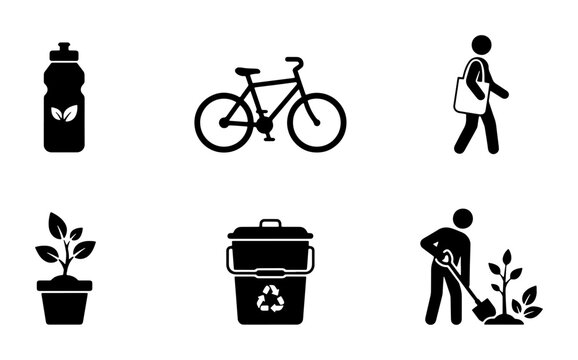 Sustainable lifestyle icons silhouette for logo