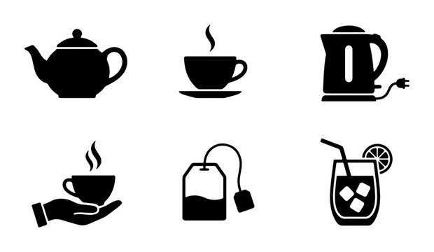 Tea icons silhouette for cafe logo and signage