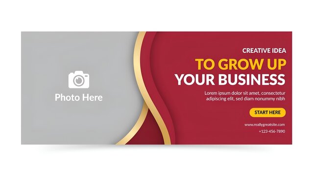 Business Growth Banner Template With Photo Placeholder And Start Here Button