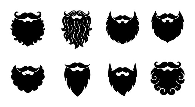 Beard and mustache silhouettes set with various styles for grooming and barbering