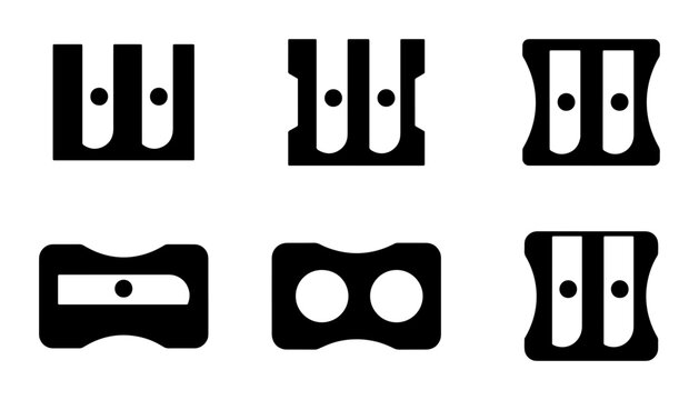 Pencil sharpener silhouettes set with single and double hole models for stationery and office supplies logo