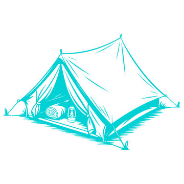 Camping tent vector icon for outdoor adventure and tourism