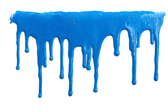 Blue paint liquid dripping down with paint drip color drop fluid texture isolated on white background, Clipping Path, png