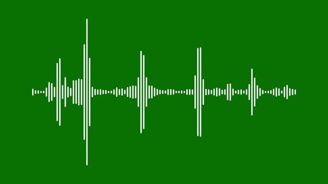 futuristic audio waveform equalizer on green screen. glowing sound bars pulsing music waves, dynamic digital audio visualization for podcast streaming studio sound design.4k