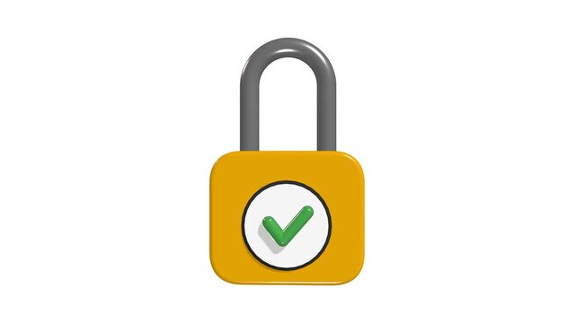 Digital padlock with checkmark symbol, security and access granted