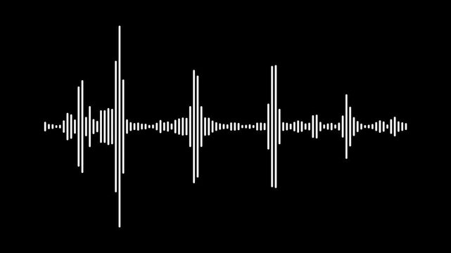 futuristic audio waveform equalizer on black screen. glowing sound bars pulsing music waves, dynamic digital audio visualization for podcast streaming studio sound design.4k
