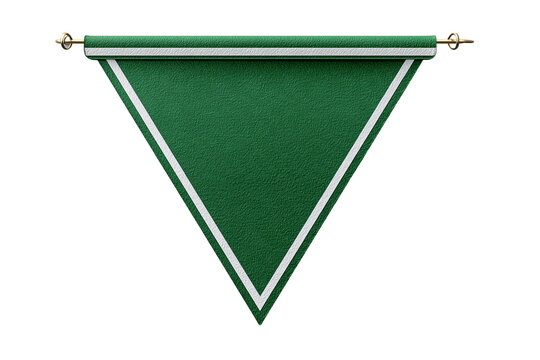 Green triangular felt sports pennant banner on a rod with green flag team flag decorative pennant isolated on white background, Clipping Path, png