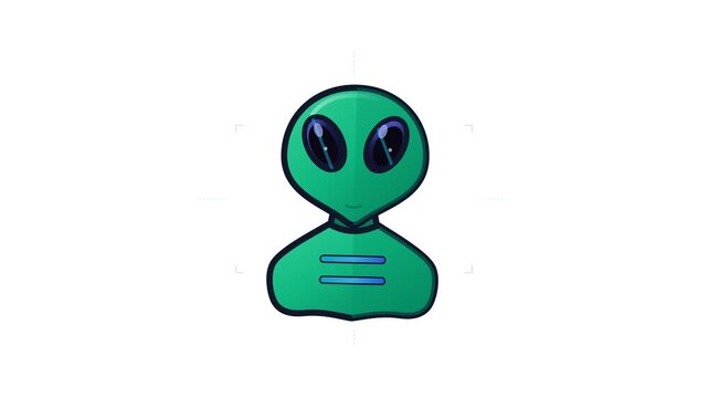 Green alien character with large eyes and a simple body illustration