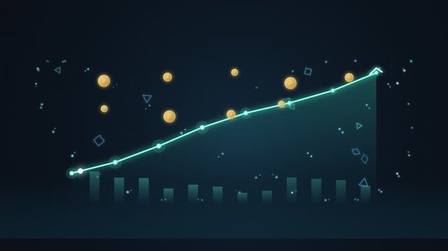 Abstract Business Growth Animation with Rising Financial Graph and Floating Coins