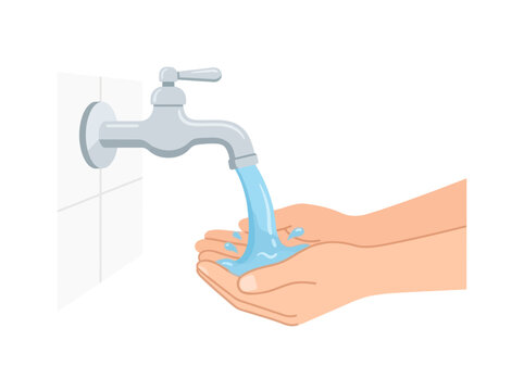 Hands Under Running Tap Water for Washing Hands