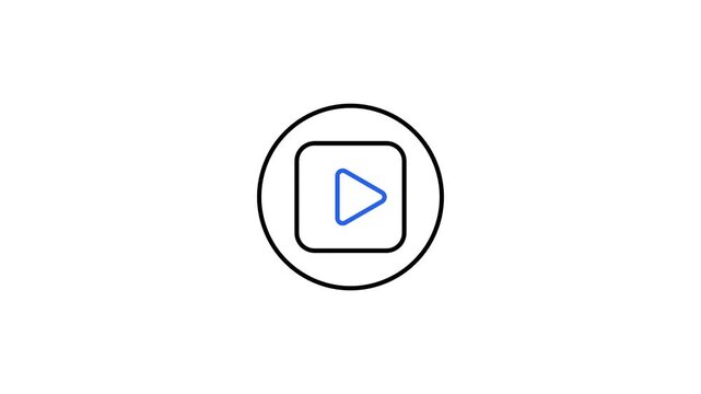 Animation play button icon with a blue triangle inside a rounded square, minimalist digital media control