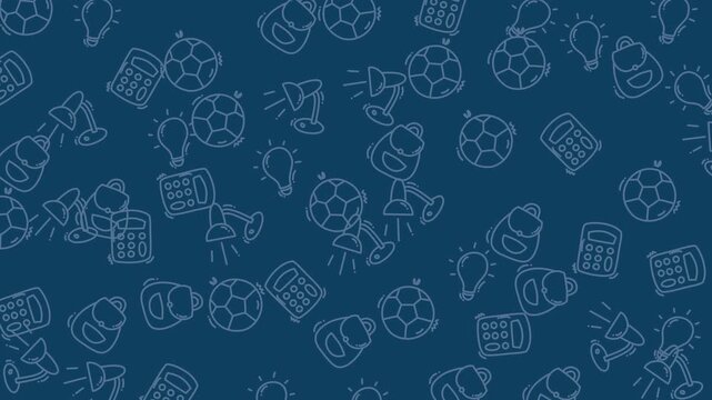 Seamless pattern background featuring various school and education related icons in outline style.