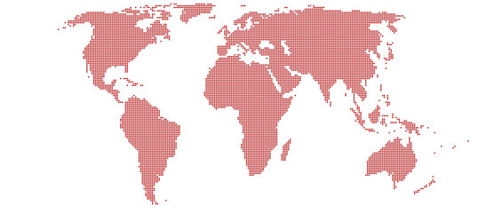 Obraz premium Dotted World Map Crimson Red Equal Earth Projection
