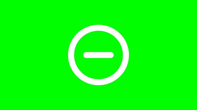 White minus sign icon in circle on chroma key background