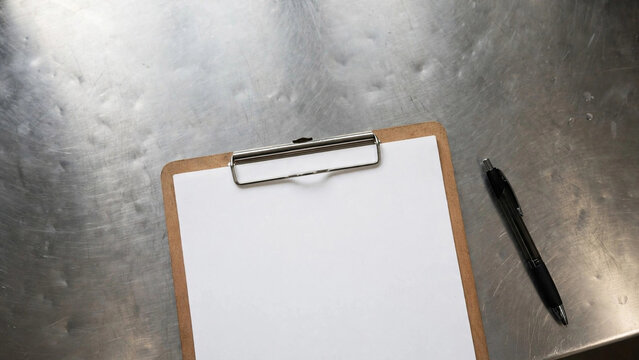 High angle view of blank stock rotation log sheet on clipboard