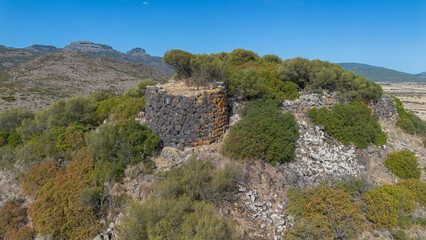 Fototapeta premium Aerial View of Saurecci Megalithic Fortress Near Guspini Italy