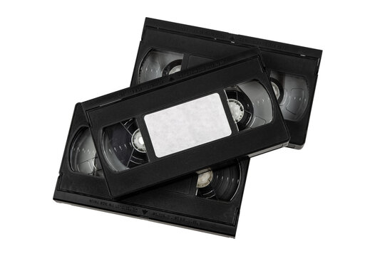 Vintage VHS tapes on white background