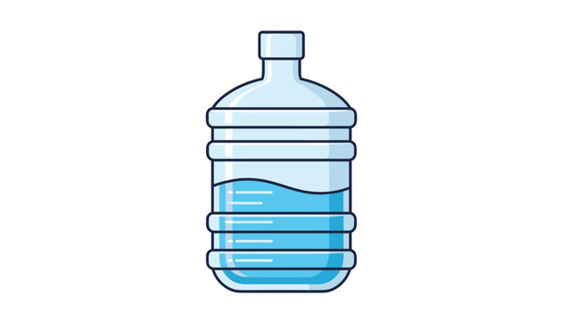Flat vector illustration of a large blue plastic water cooler jug with handles and half-filled refreshing water.