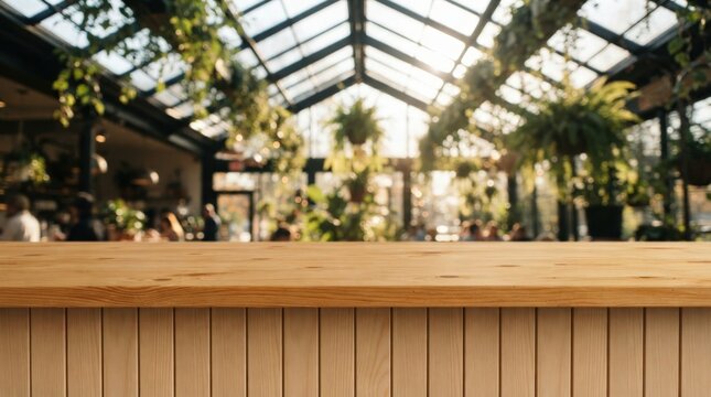 A sleek empty wooden tabletop with soft lighting and blurred cafe bokeh background ideal for product advertising, mockups, and creative montage presentations in lifestyle marketing campaigns.