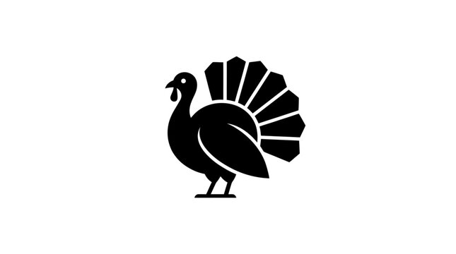 Stylized turkey with folded tail feathers vector icon on white background