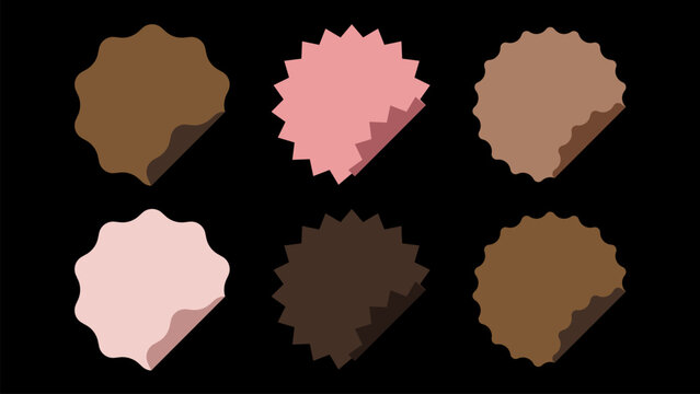Blank Pink And Brown Peeling Sticker Curled Corner Badge Set