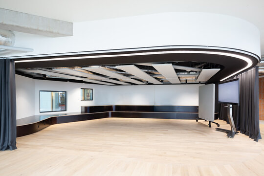 Modern office interior with flexible coworking space design